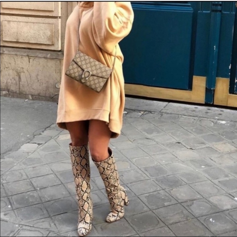 Last one! Zara * Snakeskin Print Knee High Heeled Boots - Picture 10 of 16